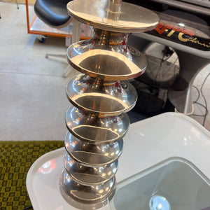 Space Age Tischlampe Metall mit Schirm aus Rohseide