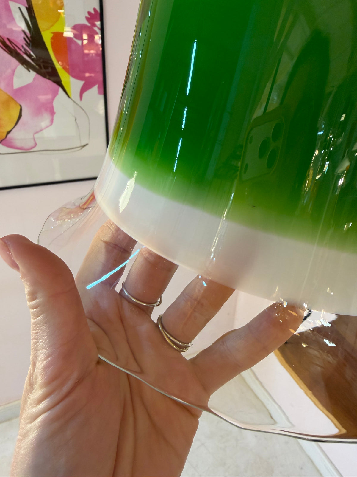 Hängelampe grün weiß Glas von Peill & Putzler