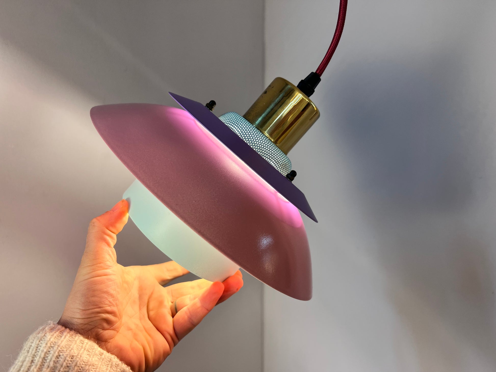 Lamellenlampe neu lackiert mint rosa lila aus Dänemark