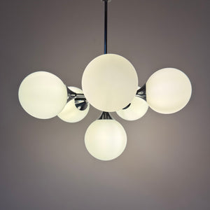 Sputnik Kronleuchter Chrom Opalglas