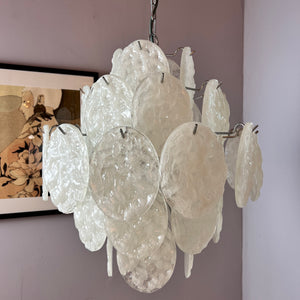 Kronleuchter weiß silber mit Arylglasplatten