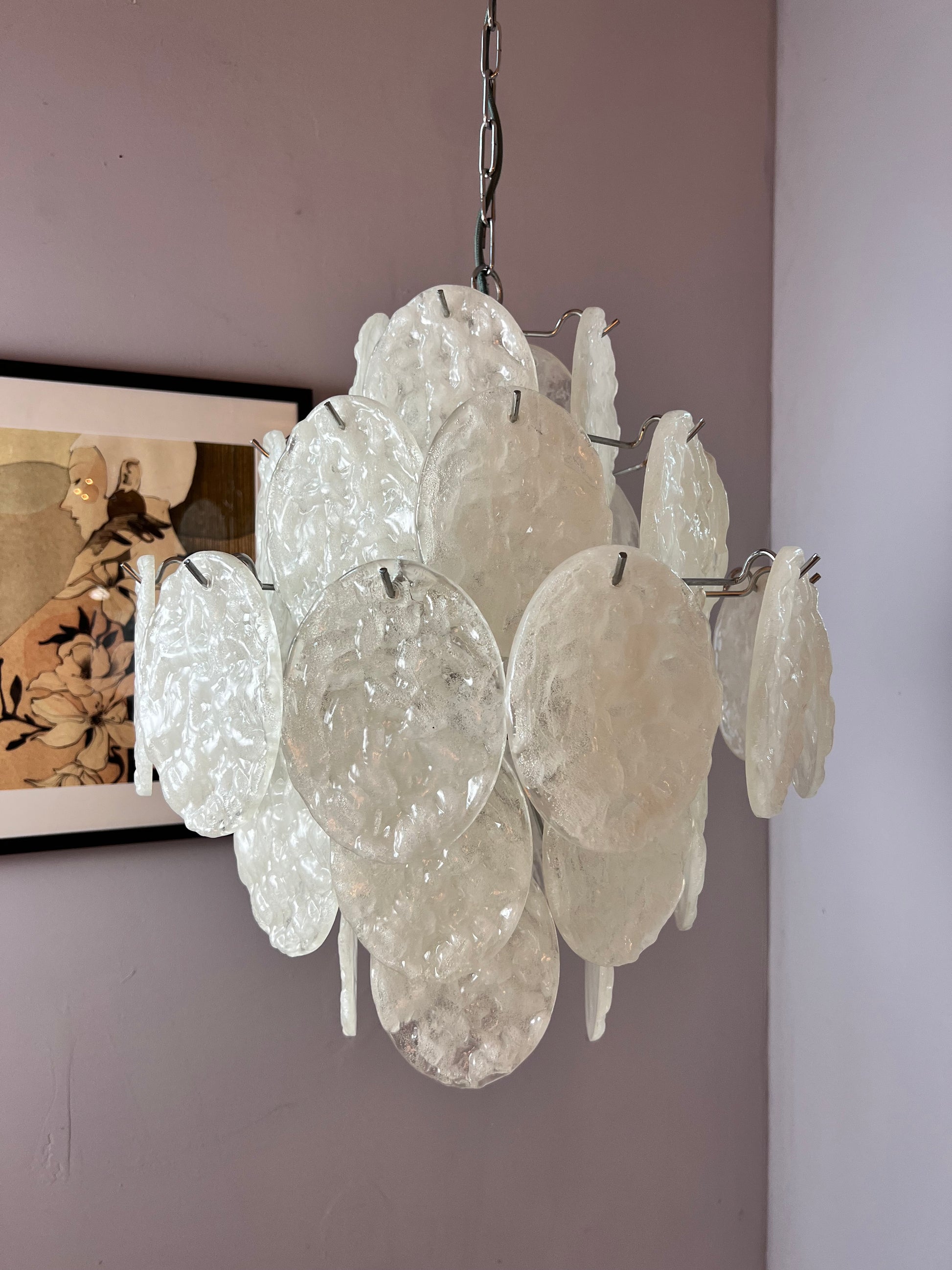 Kronleuchter weiß silber mit Arylglasplatten