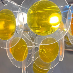 Kronleuchter gelb silber mit Plexiglas-Scheiben