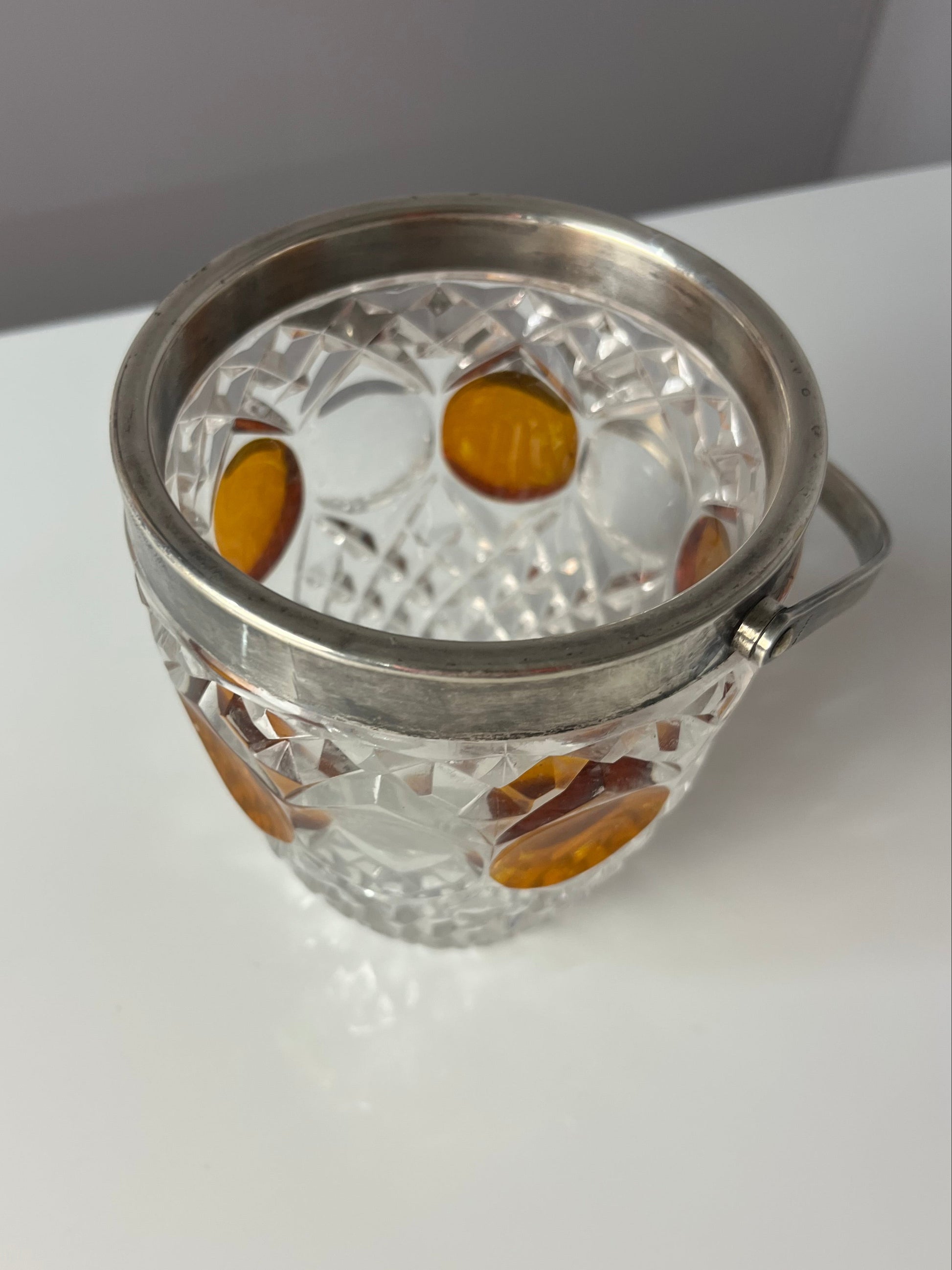 Eiskübel Kristallglas Silber mit Henkel
