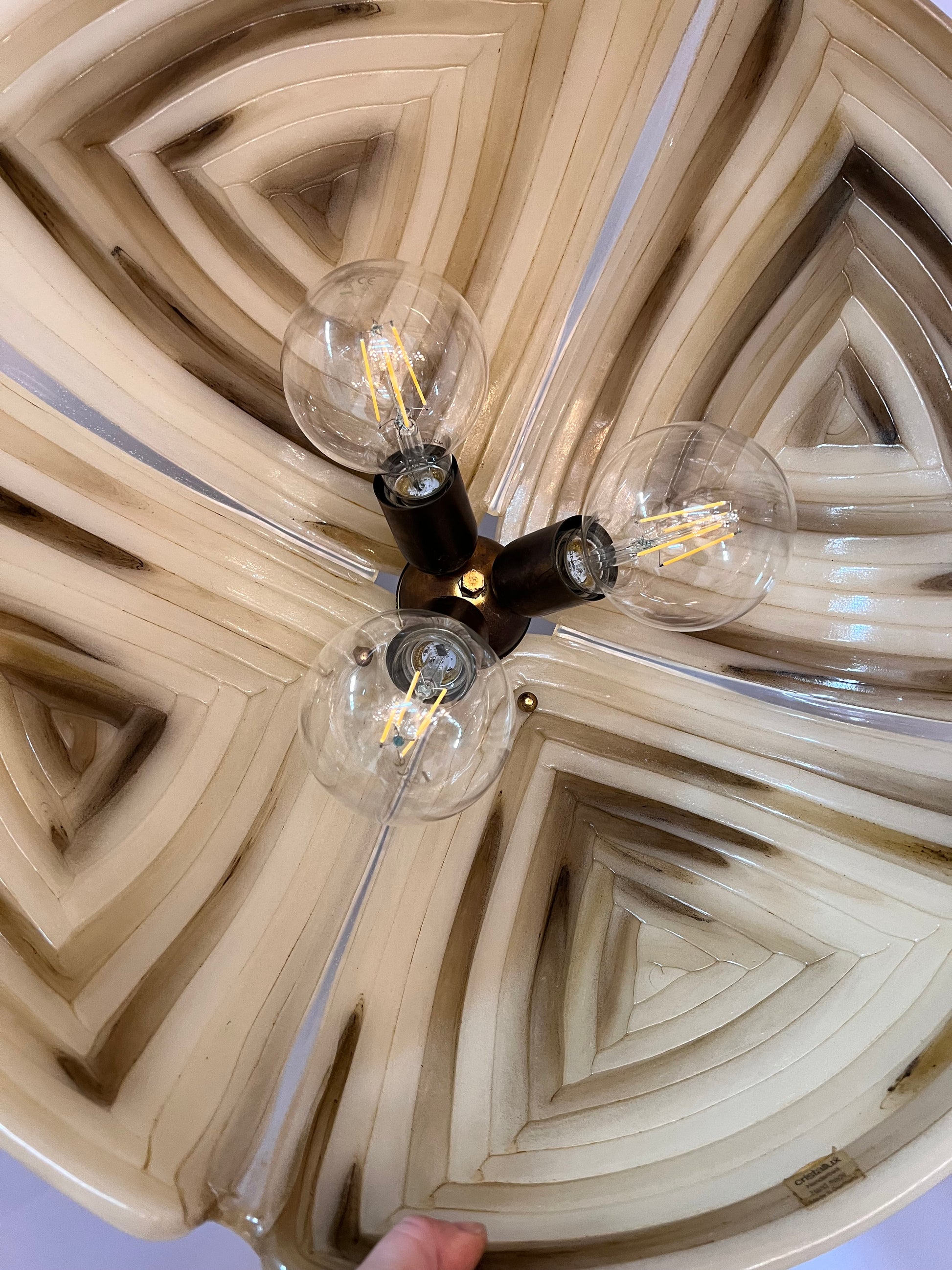 Hängelampe braun Glas Chrom handgearbeitet von Cristallux