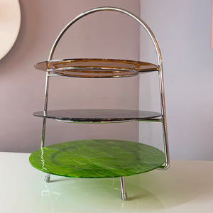 Etagere grün braun orange Glas & Chrom