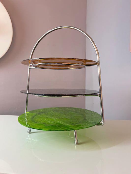 Etagere grün braun orange Glas & Chrom