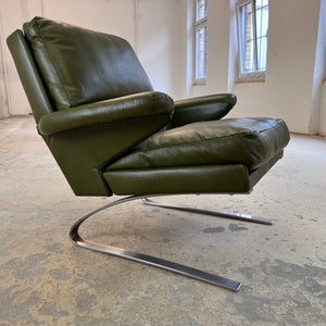 Swing Chair grün Echtleder Chrom von Reinhold Adolf & Hans Jürgen Schröpfer für COR