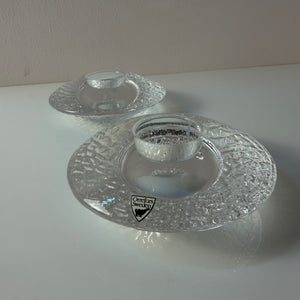 Set: 2x Diskus Kerzenhalter Kristallglas von Lars Hellsten für Orrefors
