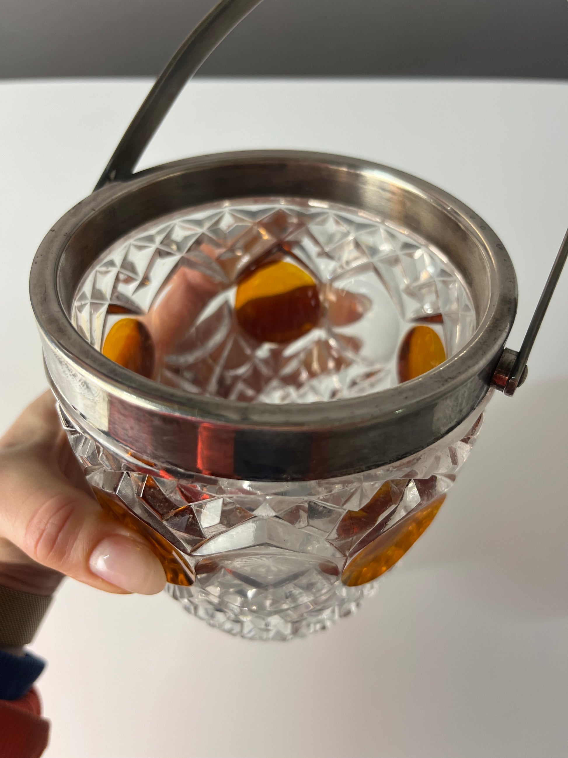 Eiskübel Kristallglas Silber mit Henkel