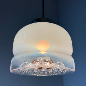 Hängelampe weiß gelb Muranoglas von Mazzega