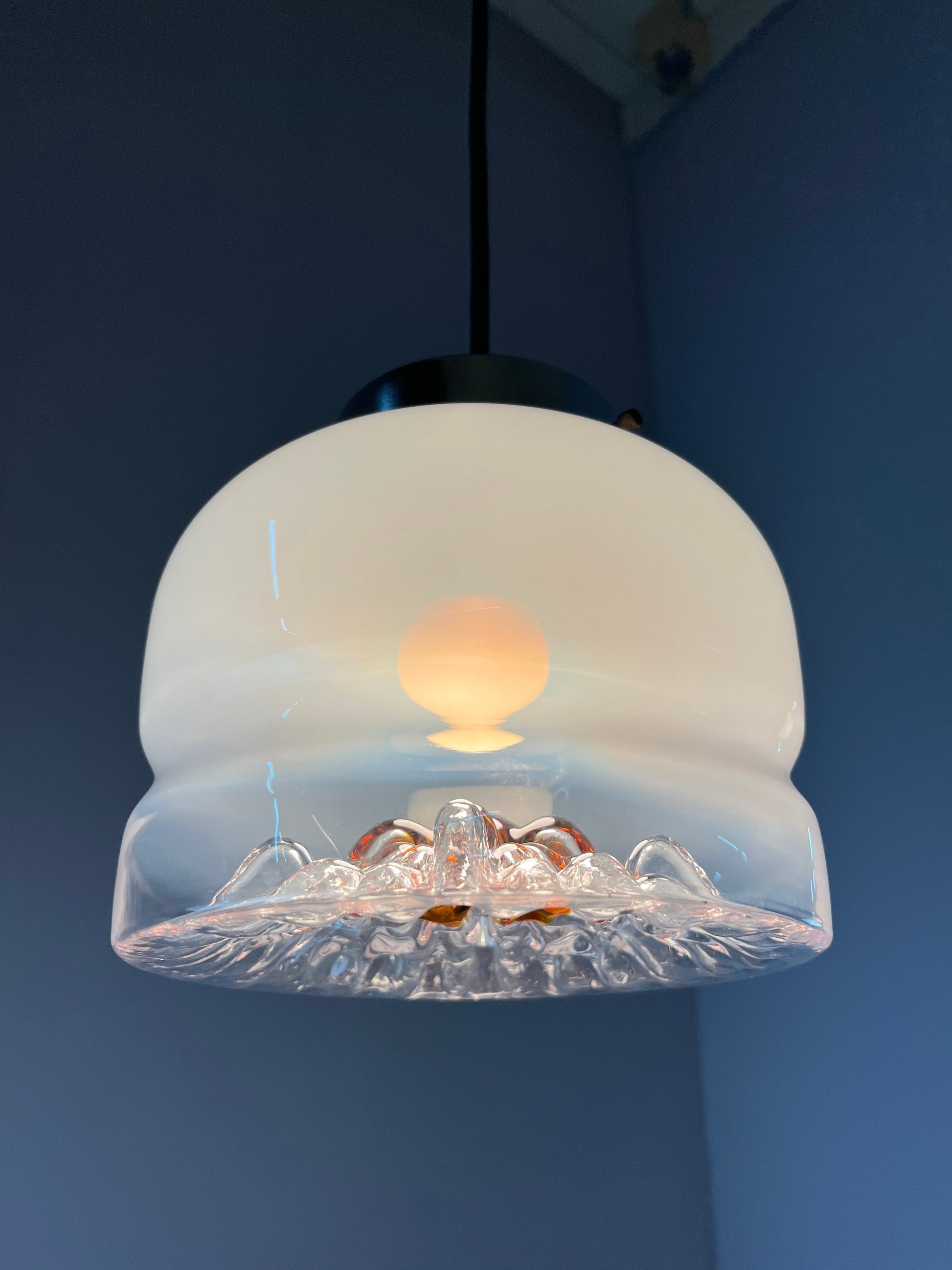 Hängelampe weiß gelb Muranoglas von Mazzega