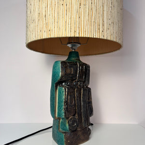 Tischlampe türkis beige Keramik von Bernard Rooke