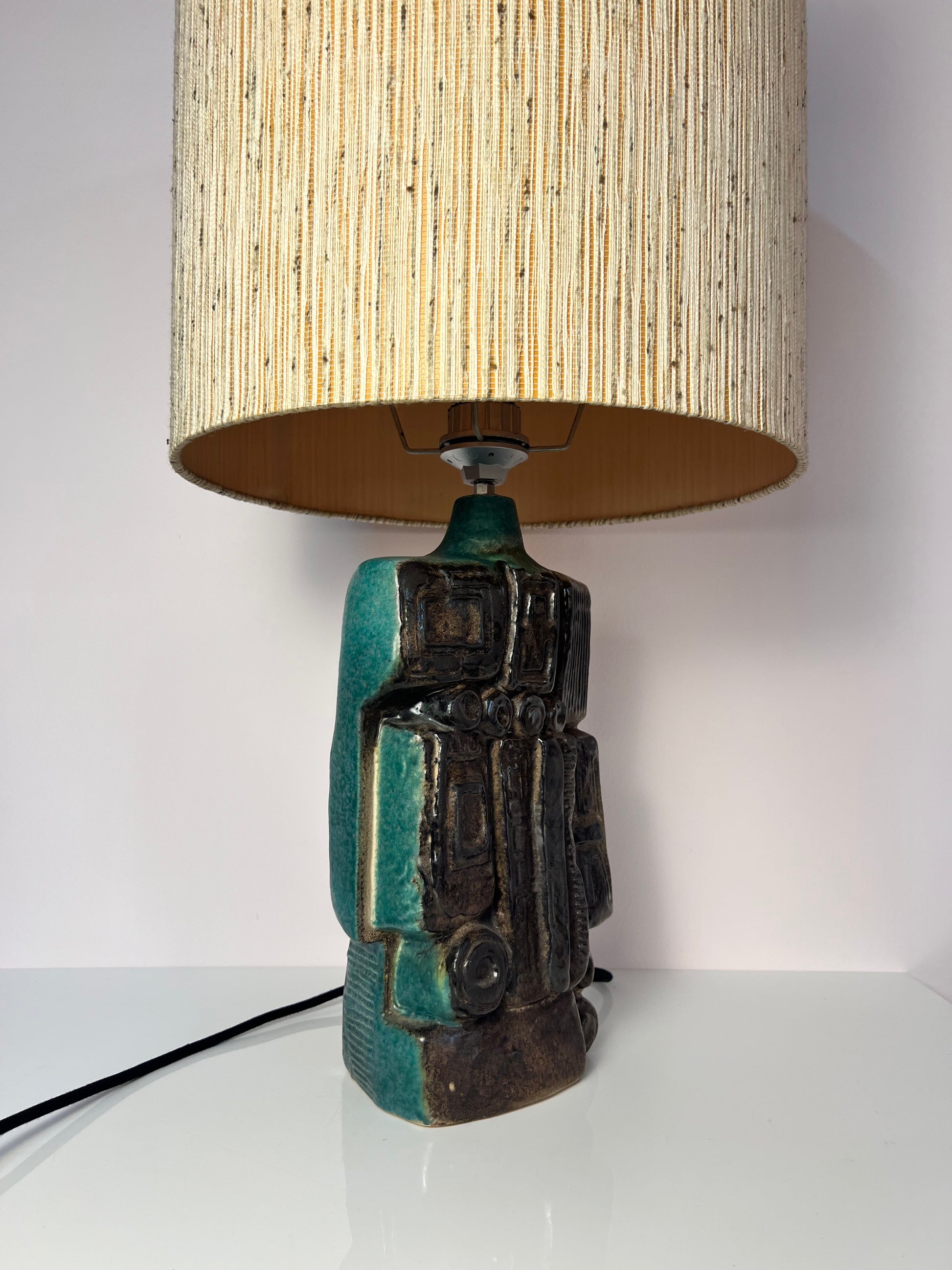 Tischlampe türkis beige Keramik von Bernard Rooke