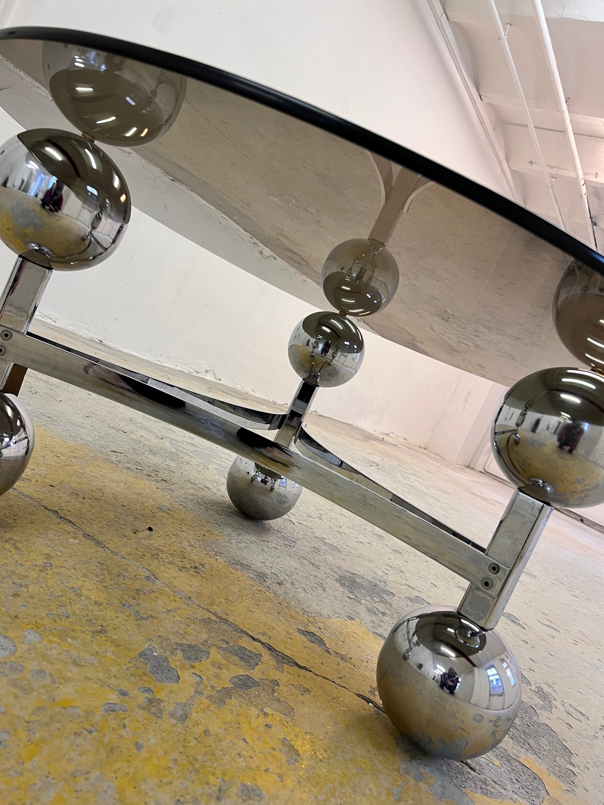 Couchtisch Chrom & Rauchglas 70er Space Age Design