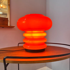 Große Tischlampe orange Glas 70er
