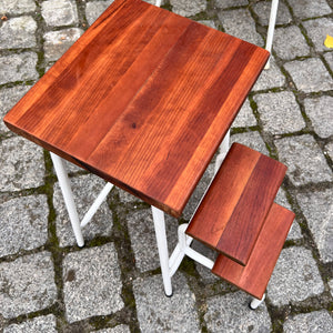 Tritthocker weiß Teak mit Klappleiter