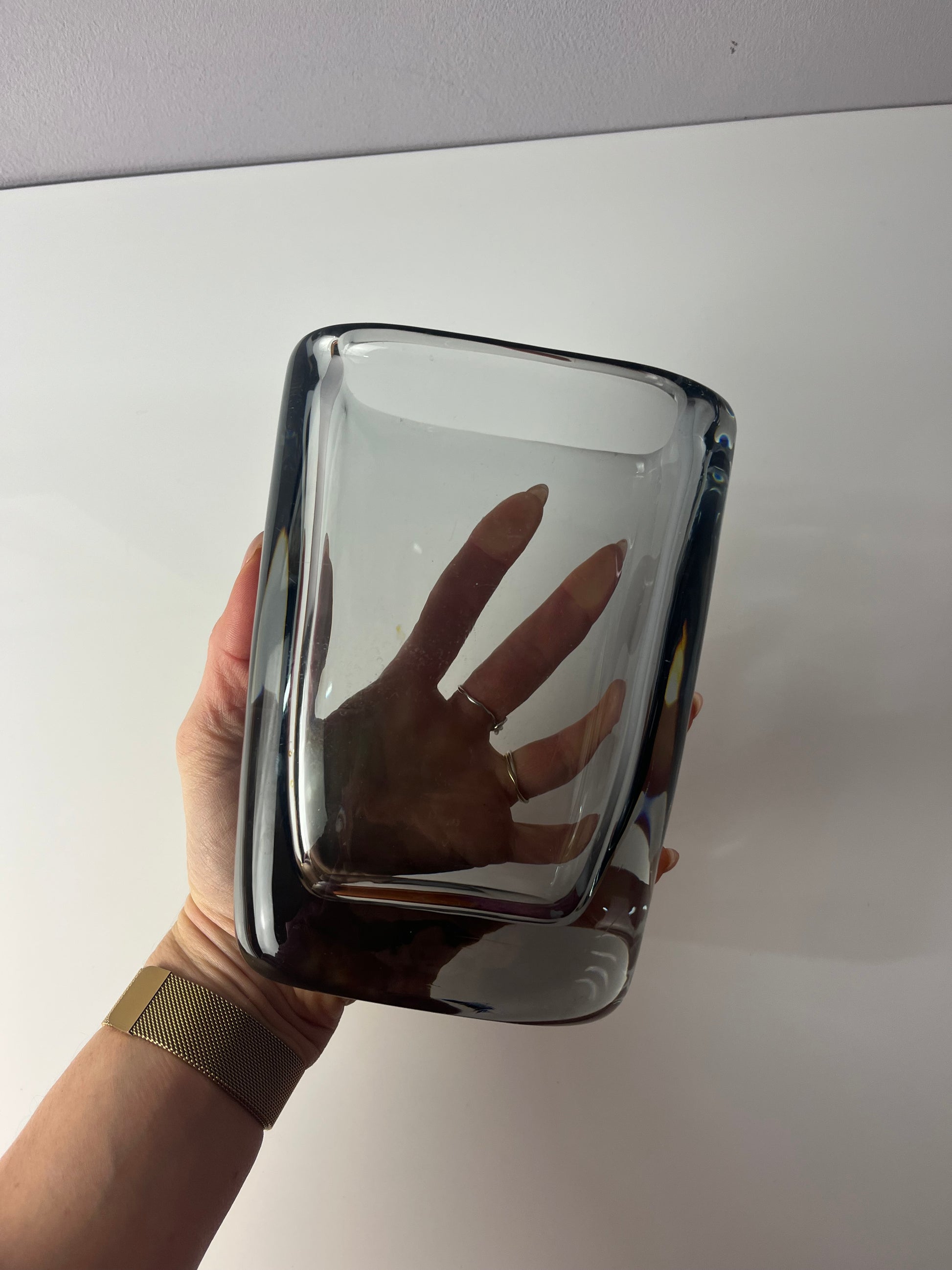 Vase blaugrau Glas von Nils Landberg für Orrefors