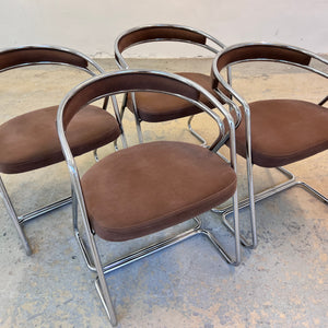 Set: 4x Polsterstuhl Chrom mit braunem Velour