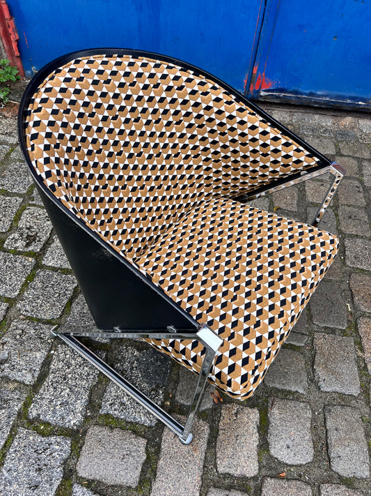 Sessel Mondi braun schwarz Chrom von Jouko Järvisalo für Inno Interior Oy - neu gepolstert