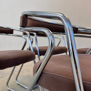 Set: 4x Polsterstuhl Chrom mit braunem Velour