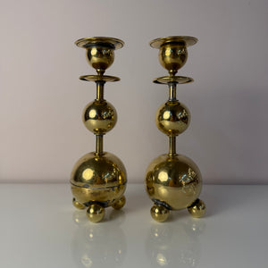 Set: 2x Kugel Kerzenständer Messing aus Dänemark