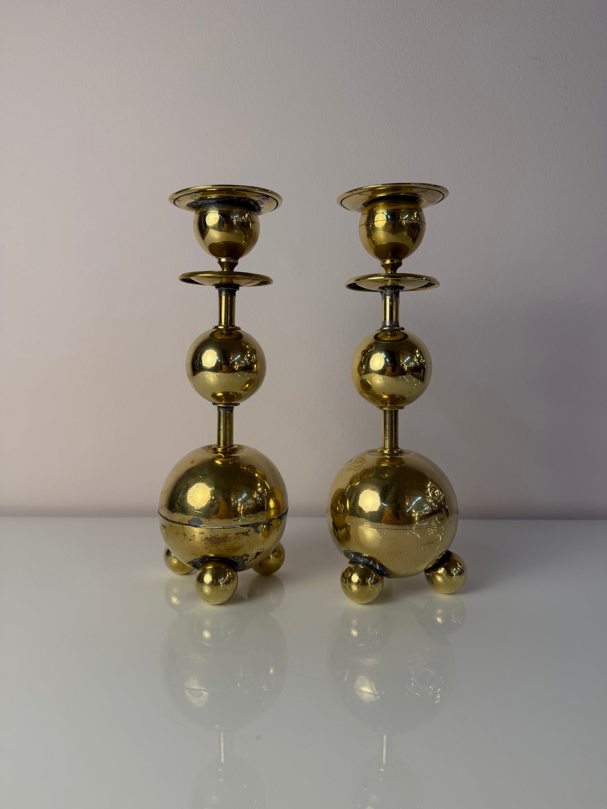 Set: 2x Kugel Kerzenständer Messing aus Dänemark
