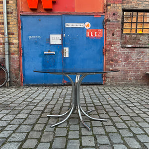 Runder Esstisch Rauchglas & Chrom von Gastone Rinaldi