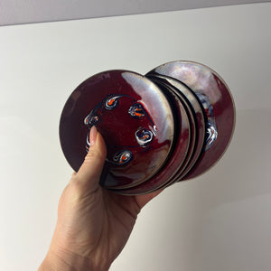 Set: 6x Schale weinrot Emaille