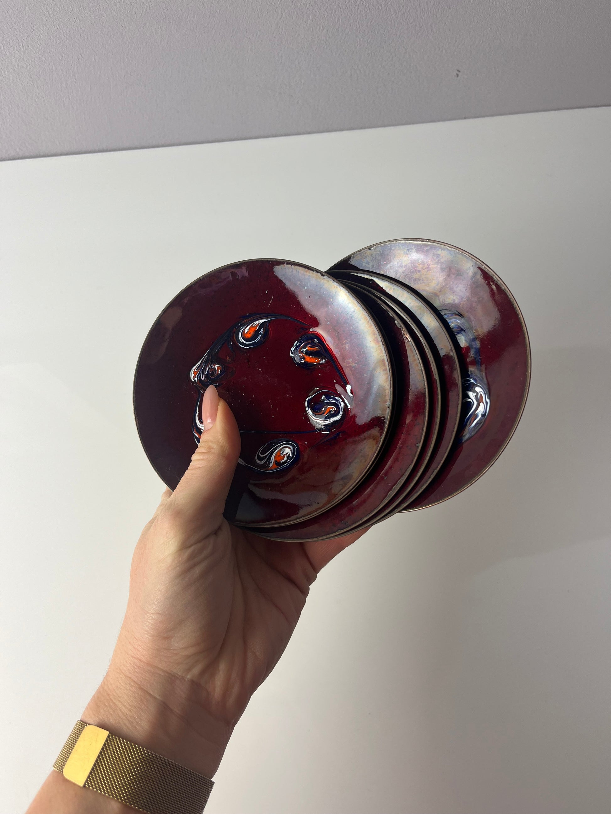 Set: 6x Schale weinrot Emaille