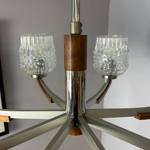 Kronleuchter Teak Metall Bubbleglas