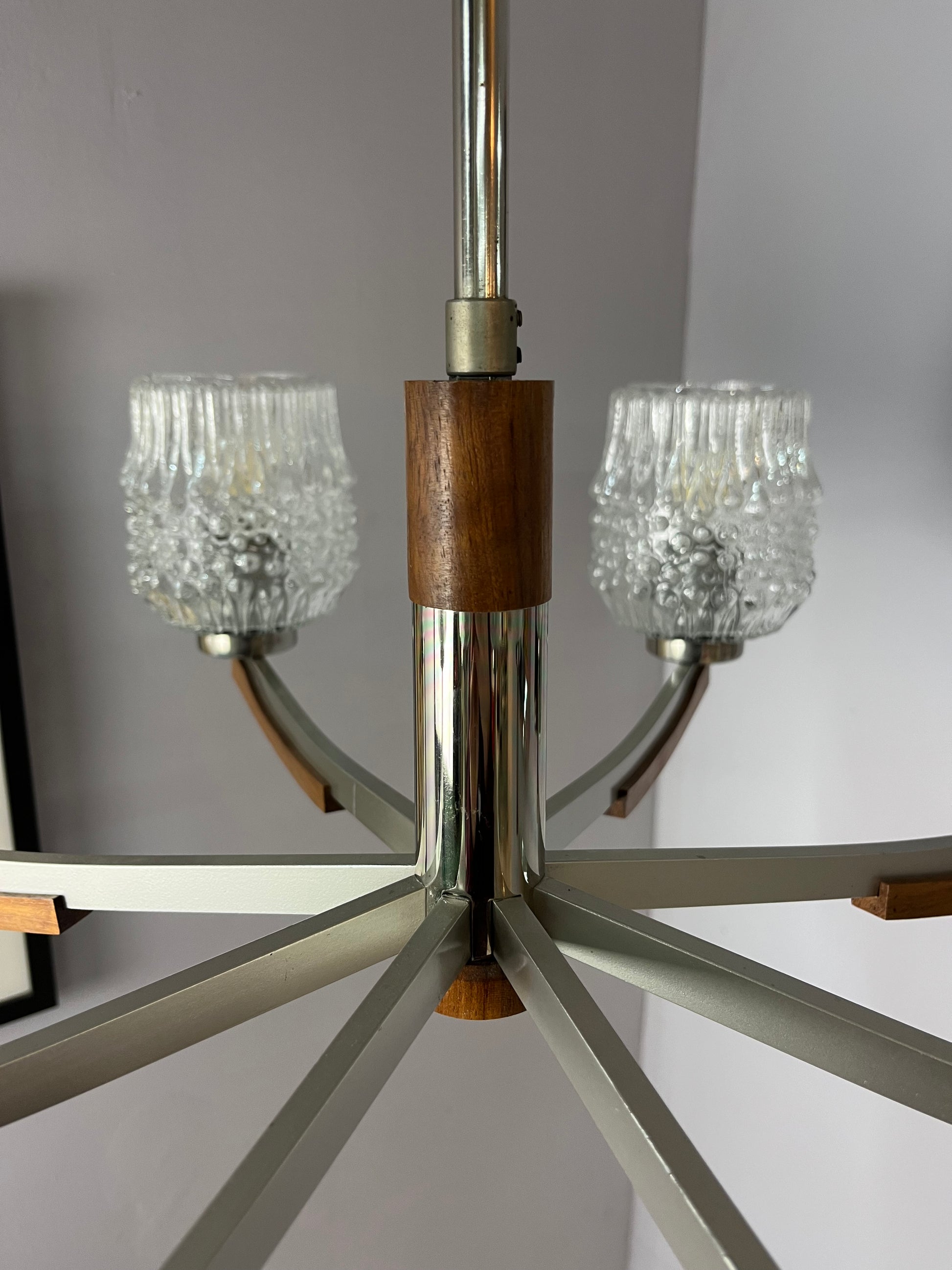 Kronleuchter Teak Metall Bubbleglas