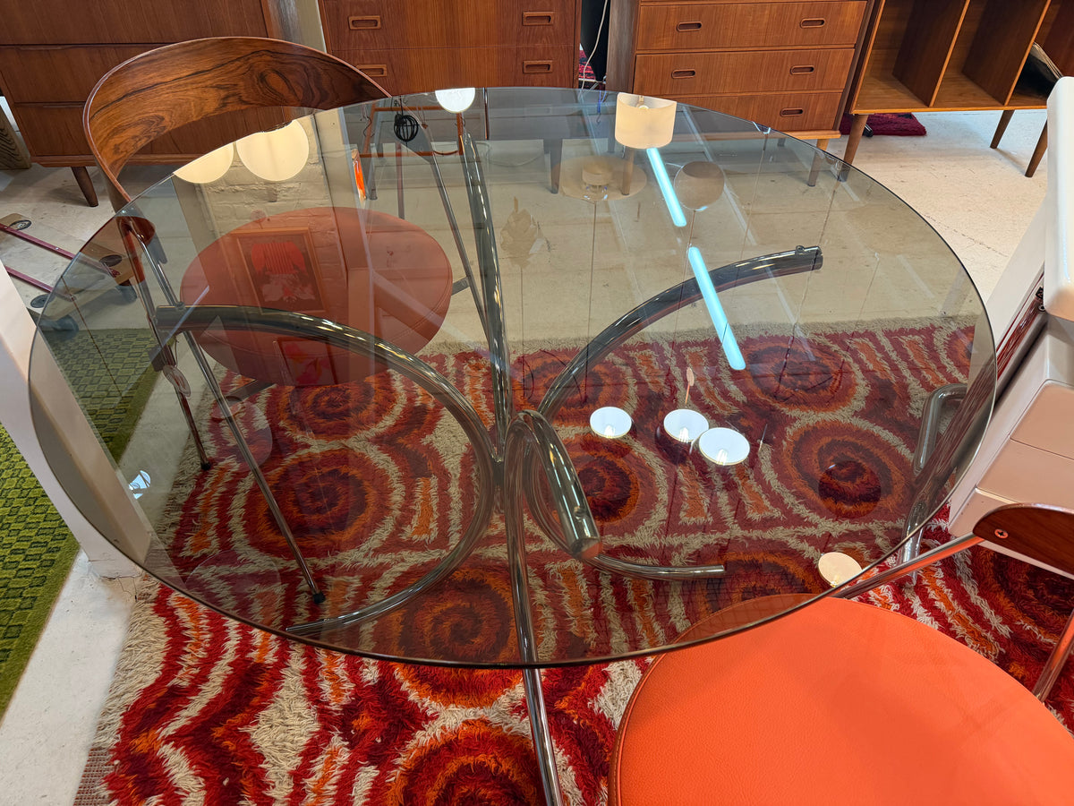 Runder Esstisch Chrom & Rauchglas