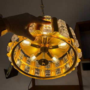 Hängelampe Messing Glas von Carl Fagerlund für Orrefors