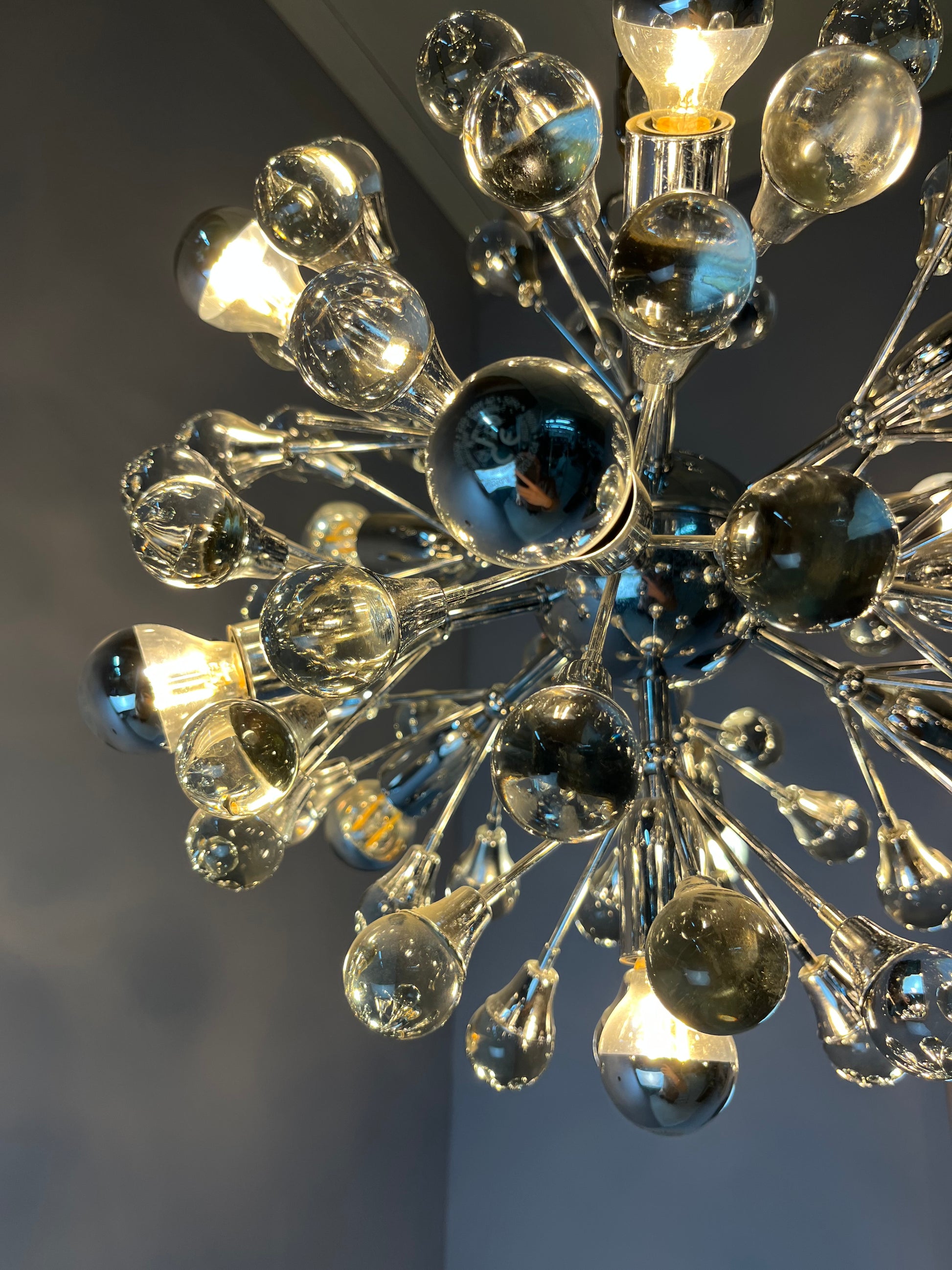 Sputnik Kronleuchter Chrom Glas aus Italien