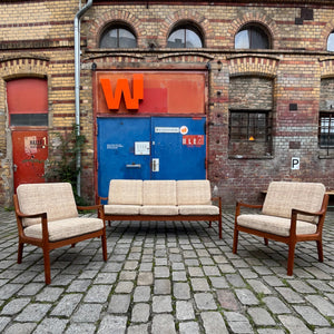 3-Sitzer Sofa Senator beige Wolle Teak von Ole Wanscher für Cado