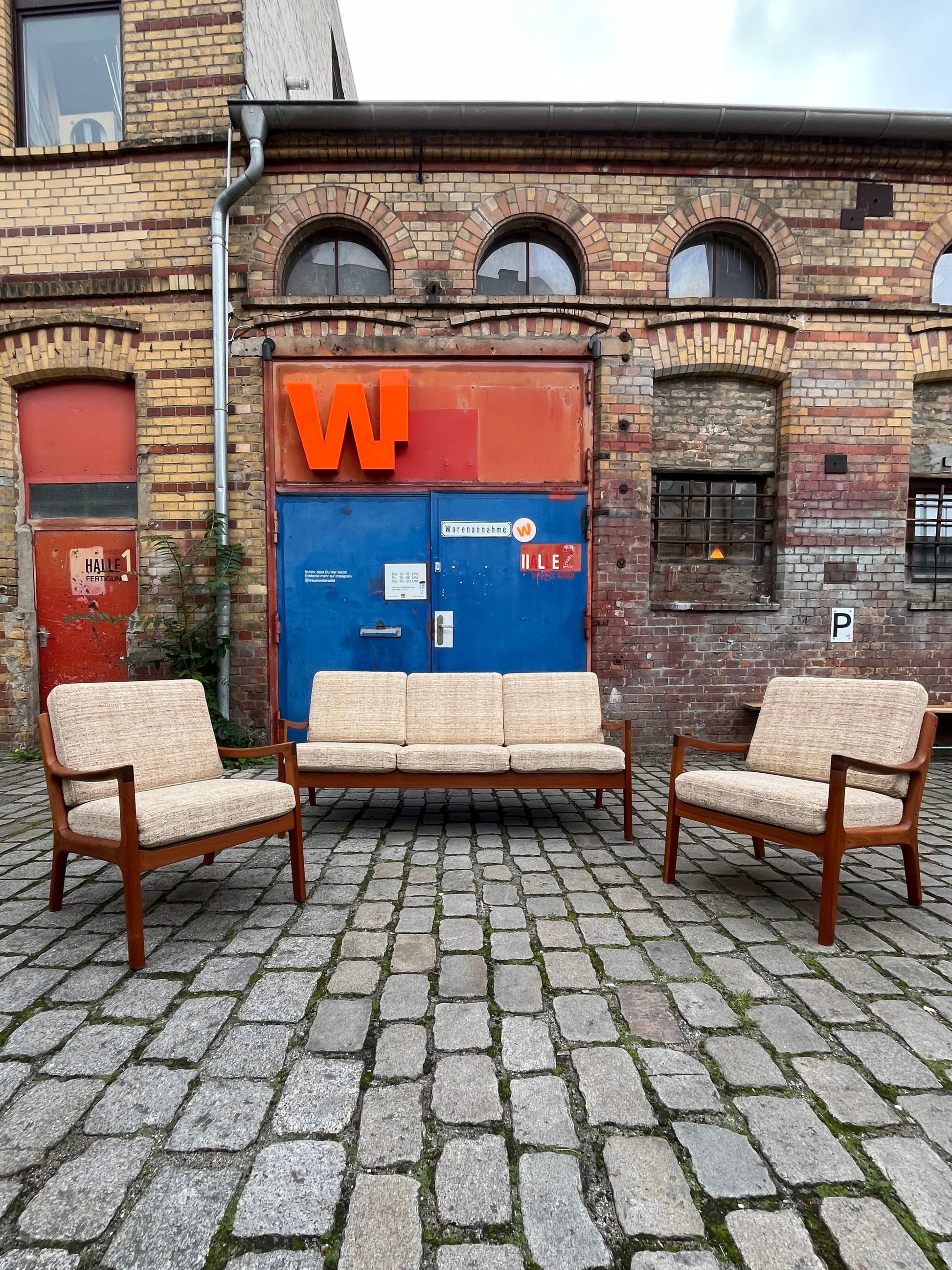 3-Sitzer Sofa Senator beige Wolle Teak von Ole Wanscher für Cado