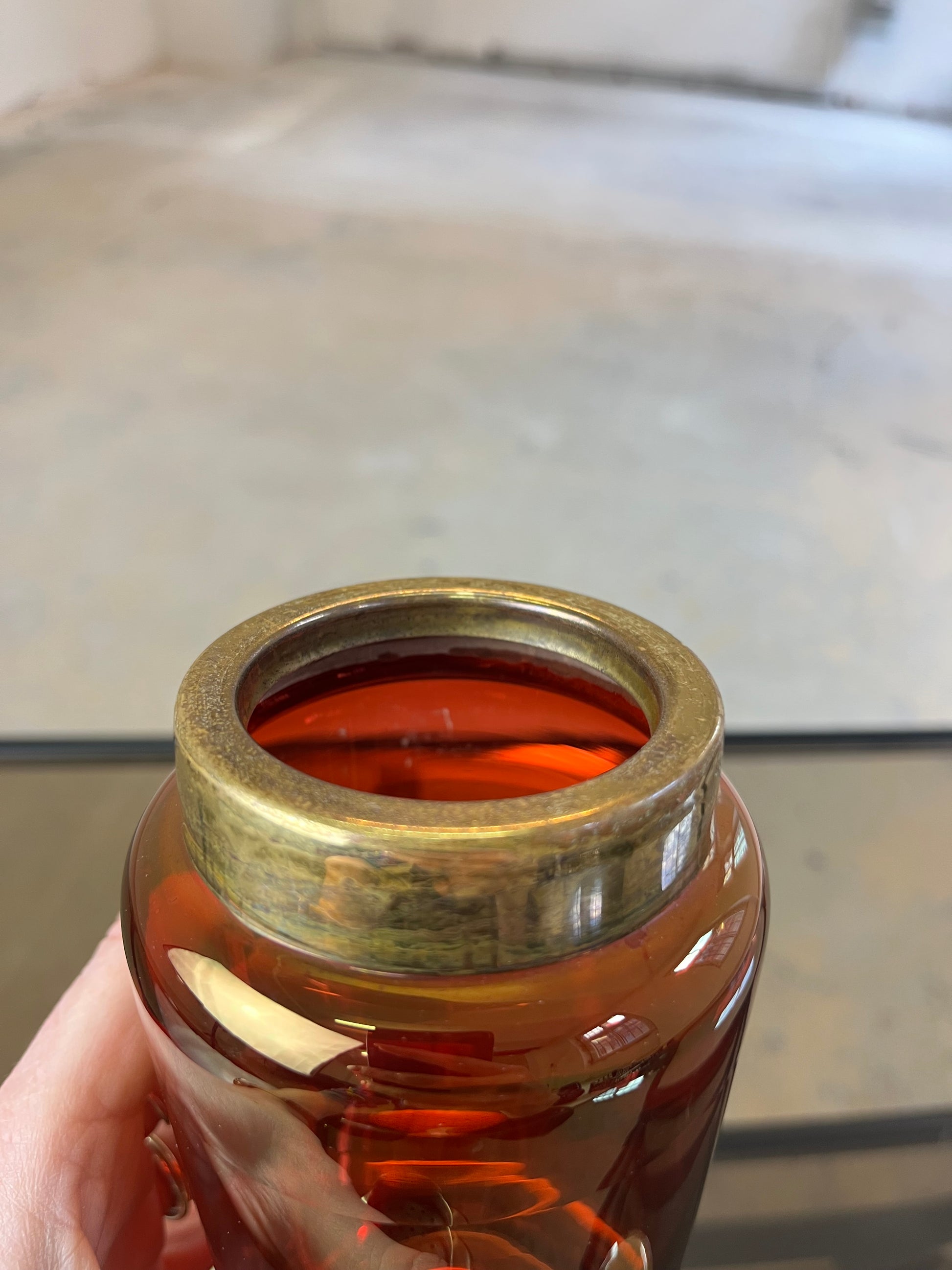 Set: Eiseimer & Cocktailshaker rot Glas Messing von Füger-Glas