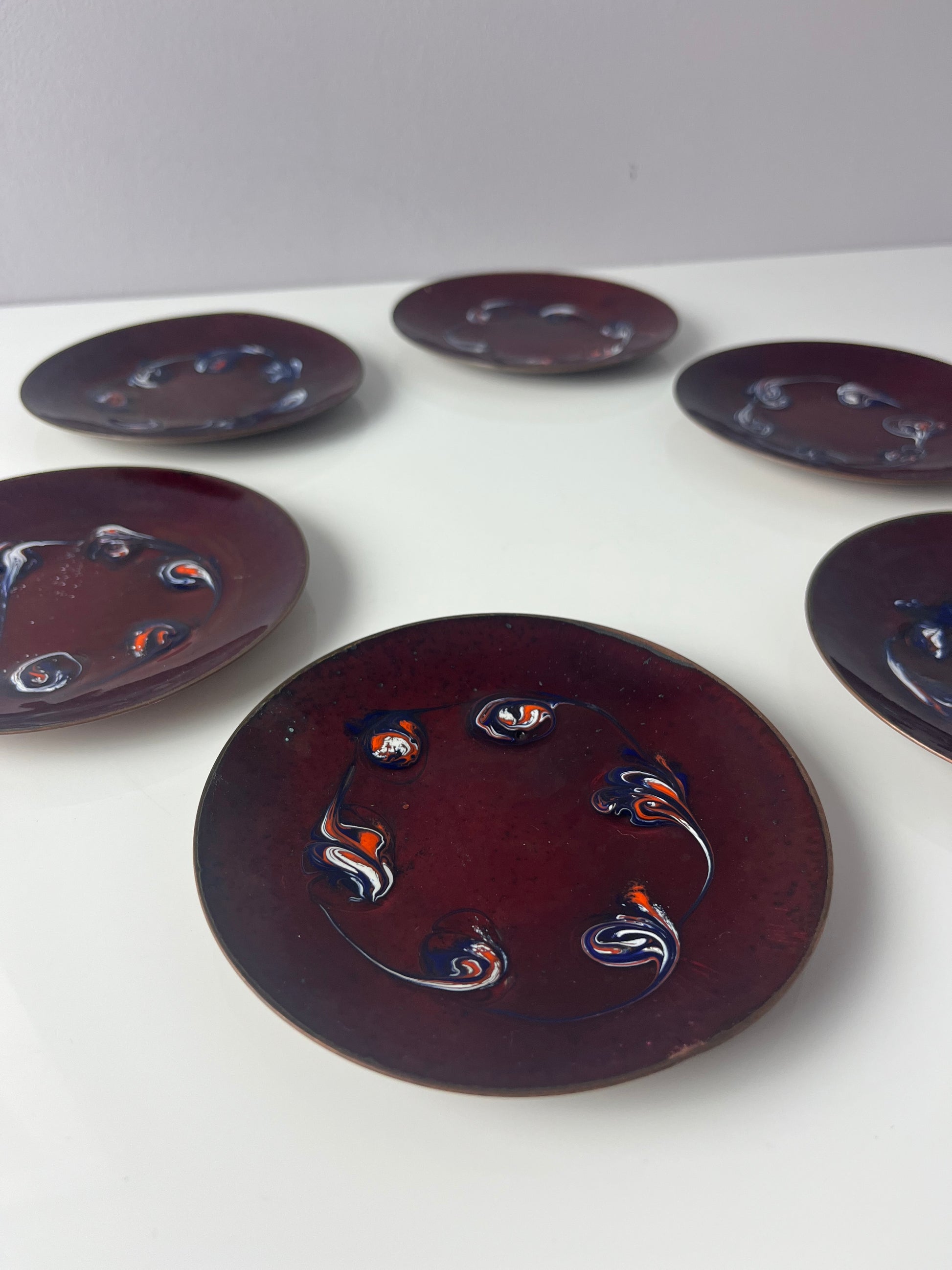 Set: 6x Schale weinrot Emaille