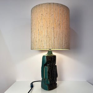 Tischlampe türkis beige Keramik von Bernard Rooke