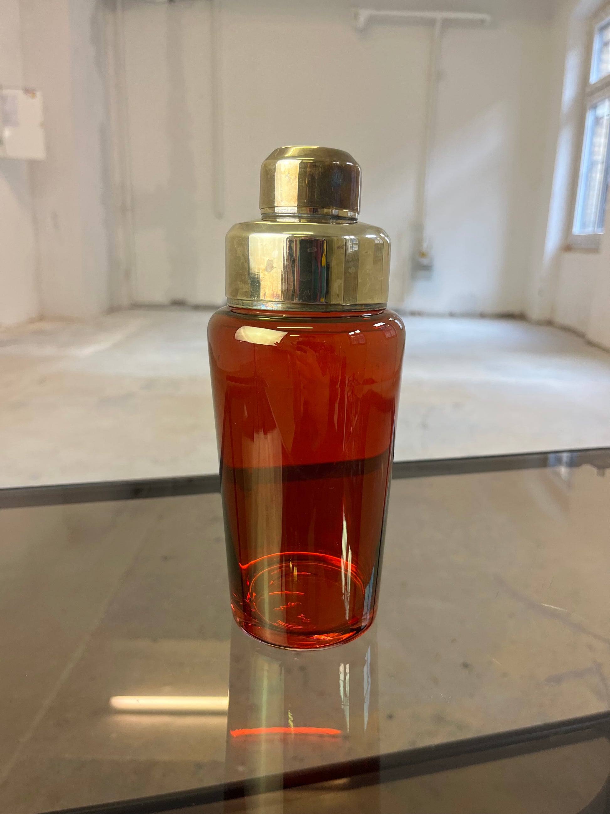 Set: Eiseimer & Cocktailshaker rot Glas Messing von Füger-Glas