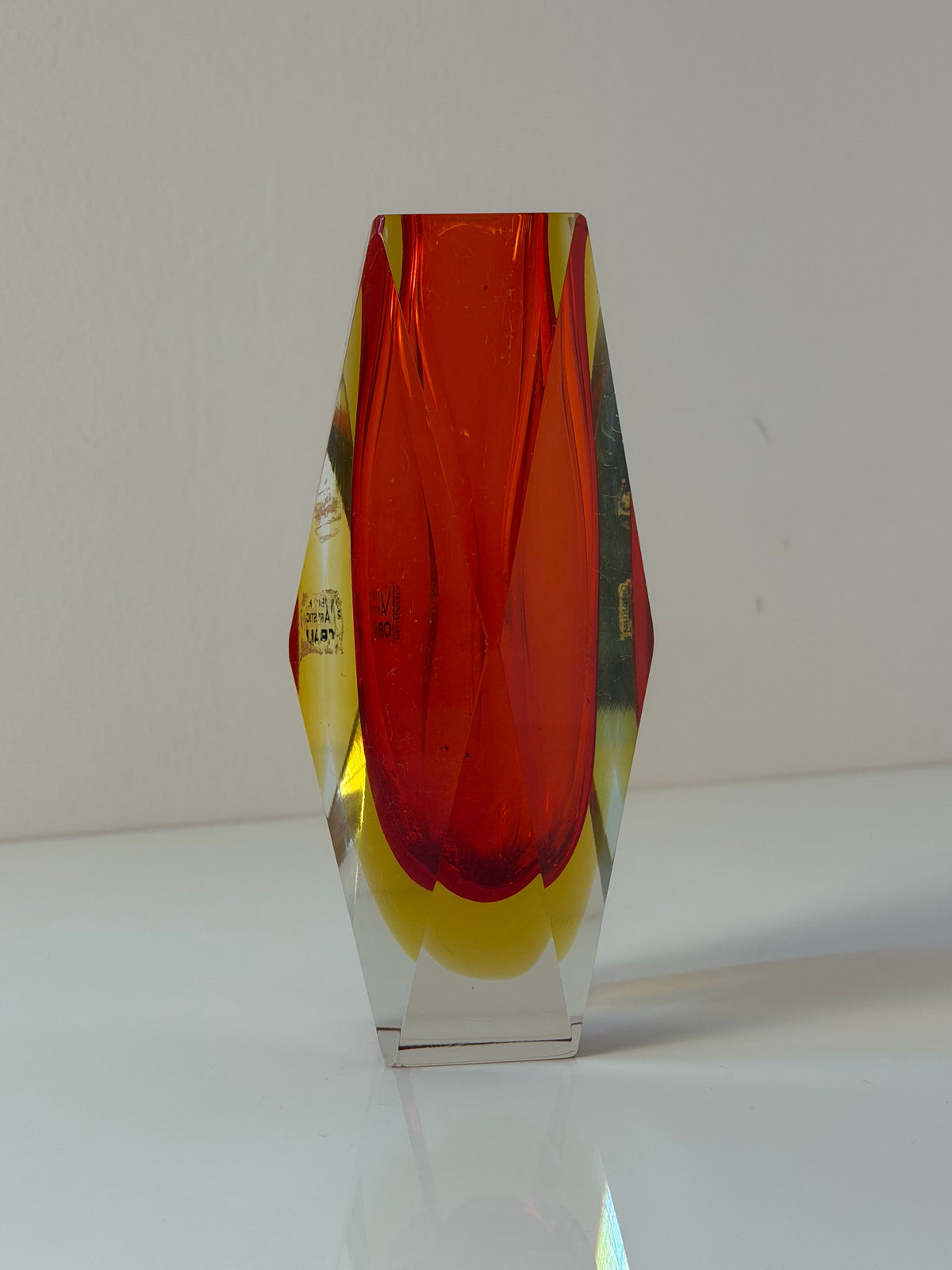 Blockvase rot gelb Murano-Glas von Vetreria Artistica Oball