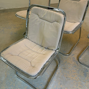 Set: 4x Freischwinger Chrom mit Sitzpolster creme von Gastone Rinaldi für Rima