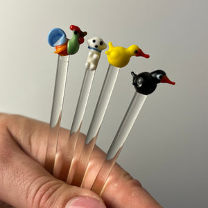 Set: 4x Rührstab mit Tierfigur von Farbglashütte Lauscha