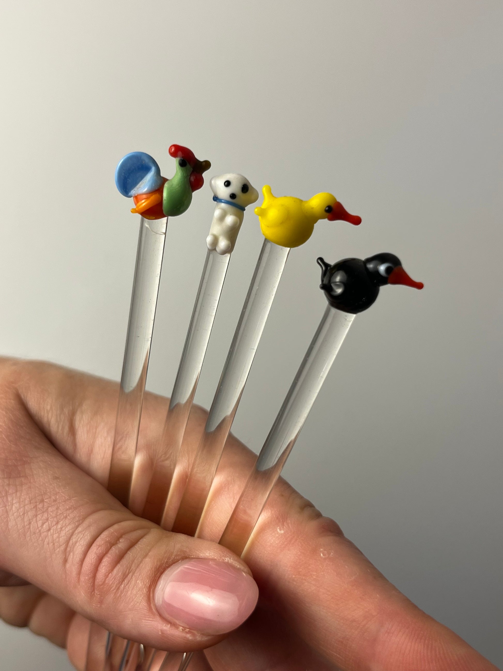 Set: 4x Rührstab mit Tierfigur von Farbglashütte Lauscha