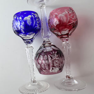 Set: 3x Römer Likörglas blau pink Kristallglas