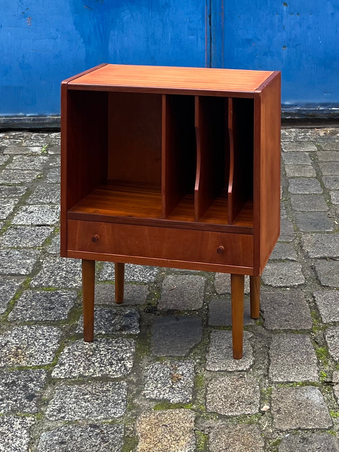 Schalplatten Regal Teak mit Schublade