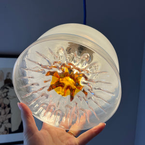 Hängelampe weiß gelb Muranoglas von Mazzega