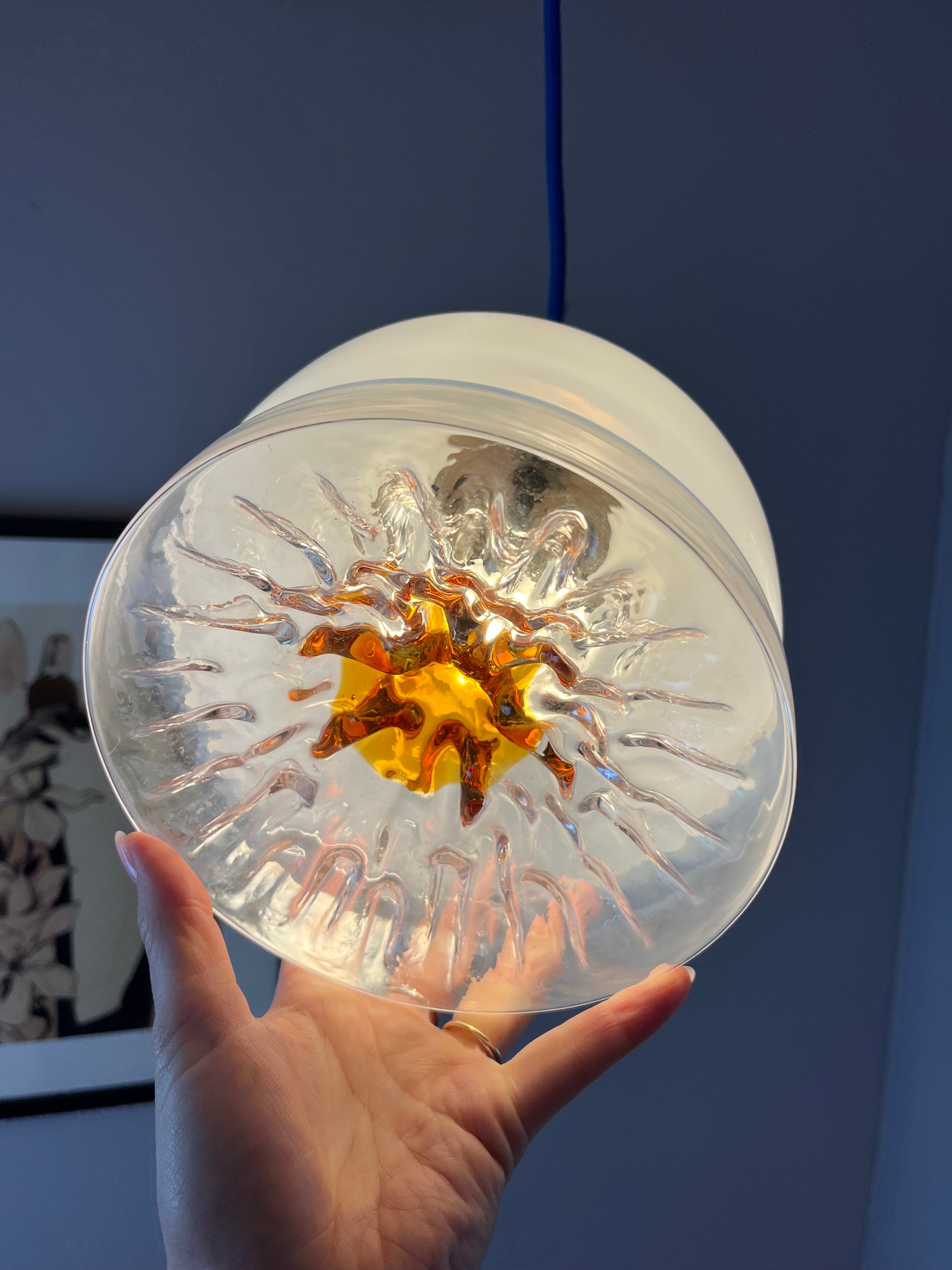 Hängelampe weiß gelb Muranoglas von Mazzega