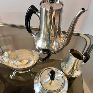 Set: Kanne, Zuckerdose, Milchkännchen & Sauciere Teile EPNS versilbert von Hans Bunde für COHR Denmark